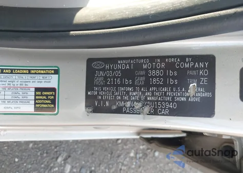 2005 Hyundai Elantra Gls/Gt from USA, damaged, VIN KMHDN46DX5U153940
